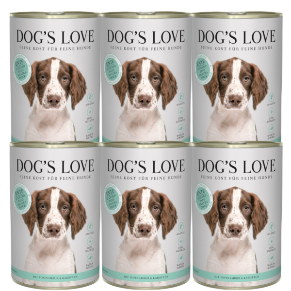 DOG'S LOVE (Ente) Kaczka 6x400g - kaczka z topinamburem i marchewką - pełnoporcjowa mokra karma dla dorosłych psów