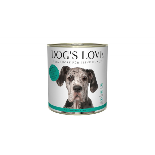 DOG'S LOVE (Ente) Kaczka 800g - kaczka z topinamburem i marchewką - pełnoporcjowa mokra karma dla dorosłych psów