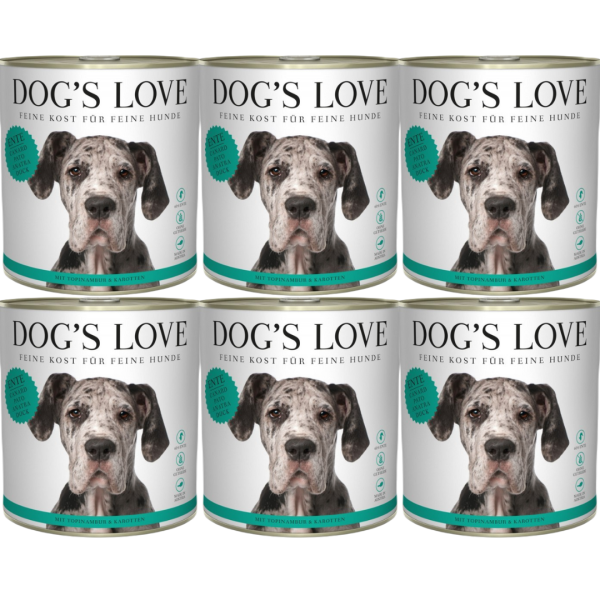 DOG'S LOVE (Ente) Kaczka 6x800g - kaczka z topinamburem i marchewką - pełnoporcjowa mokra karma dla dorosłych psów