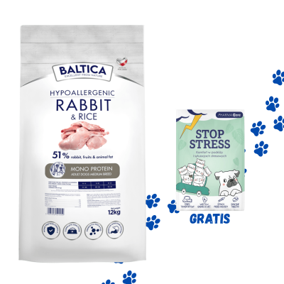 Baltica - ADULT Rabbit & Rice / Królik z ryżem M 12kg + Stop Stress