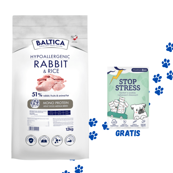 Baltica - ADULT Rabbit & Rice / Królik z ryżem M 12kg + Stop Stress