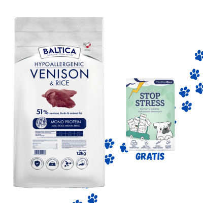 Baltica - ADULT Venison & rice / Dziczyzna z ryżem M 12kg + Stop Stress