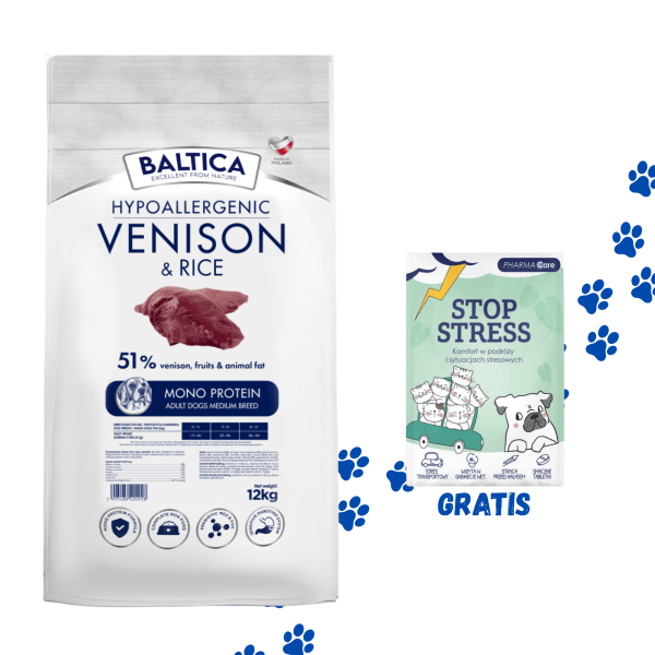 Baltica - ADULT Venison & rice / Dziczyzna z ryżem M 12kg + Stop Stress