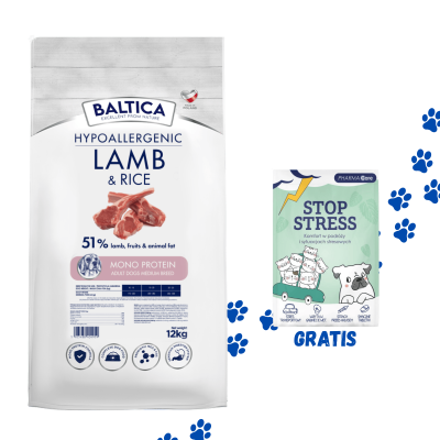Baltica - ADULT Lamb & rice / Jagnięcina z ryżem M 12kg + Stop Stress