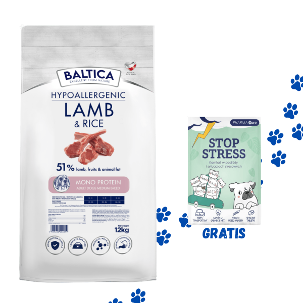 Baltica - ADULT Lamb & rice / Jagnięcina z ryżem M 12kg + Stop Stress