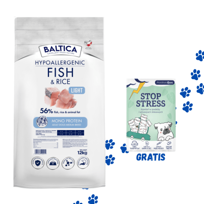 Baltica - ADULT Fish & Rice Light / Ryba z ryżem M 12kg + Stop Stress