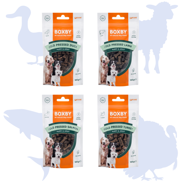 Boxby - MIX 4x100g - Cold Pressed Salmon-Duck-Turkey-Lamb