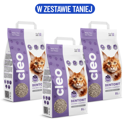 CLEO - zestaw 3x5L - Żwirek bentonitowy COMPACT lawenda