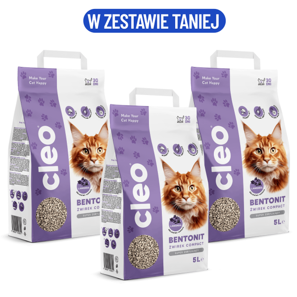 CLEO - zestaw 3x5L - Żwirek bentonitowy COMPACT lawenda