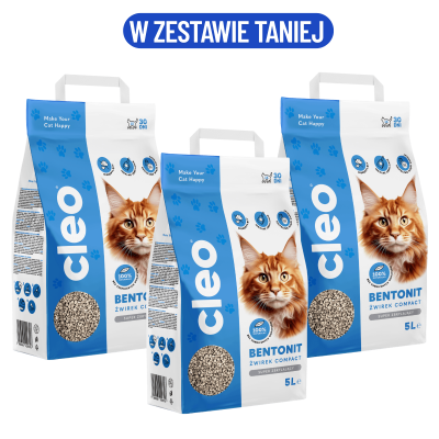 CLEO - zestaw 3x5L - Żwirek bentonitowy COMPACT