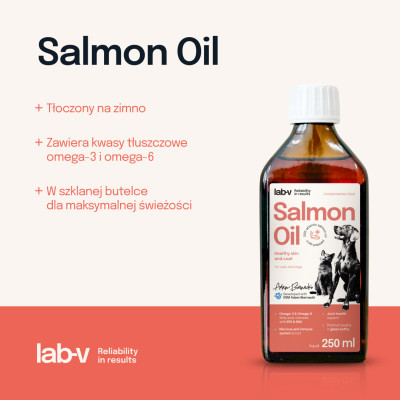 Lab-V - Salmon Oil Olej z łososia 100% dla psa i kota 250 ml w szklanej butelce