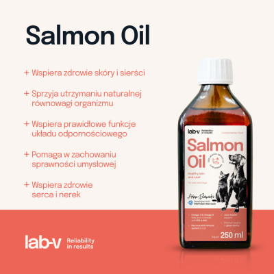Lab-V - Salmon Oil Olej z łososia 100% dla psa i kota 250 ml w szklanej butelce