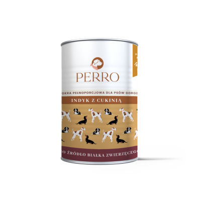 PERRO Indyk z cukinią - zestaw 6 x 410g - karma mokra, monobiałkowa formuła dla psów dorosłych