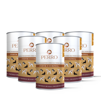 PERRO Indyk z cukinią - zestaw 6 x 410g - karma mokra, monobiałkowa formuła dla psów dorosłych