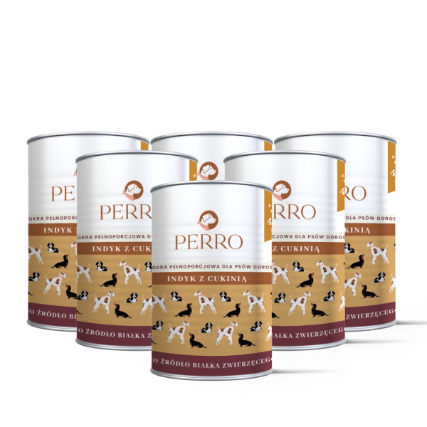 PERRO Indyk z cukinią - zestaw 6 x 410g - karma mokra, monobiałkowa formuła dla psów dorosłych
