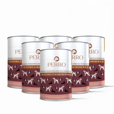 PERRO Kaczka z marchewką - zestaw 6 x 400g - karma mokra, monobiałkowa formuła dla psów dorosłych