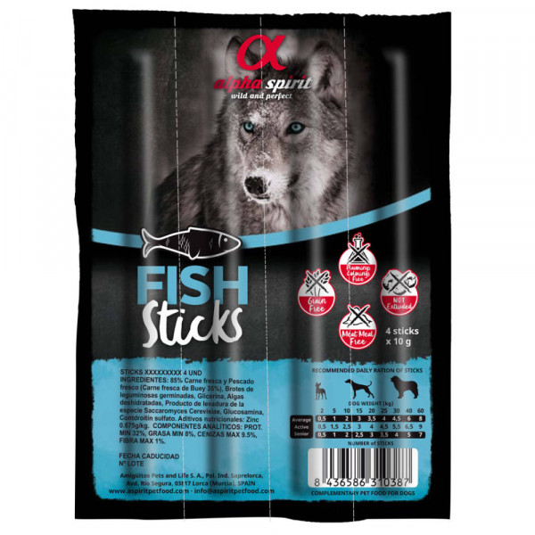 Alpha Spirit Fish Sticks 40g - czteropak paluszków ryba 40 g - przysmak dla psa