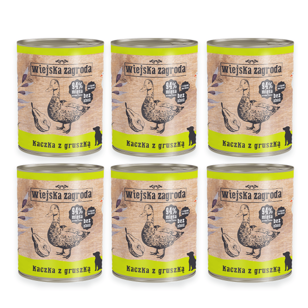 Wiejska Zagroda Kaczka z gruszką - zestaw 6 x 800 g - pełnowartościowa mokra karma dla dorosłych psów